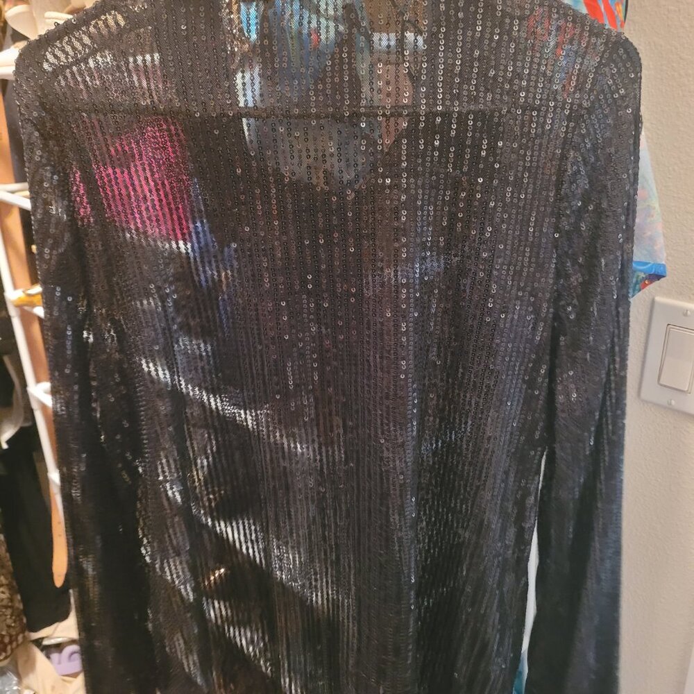 Black Sequin See Through Button Down - image 2